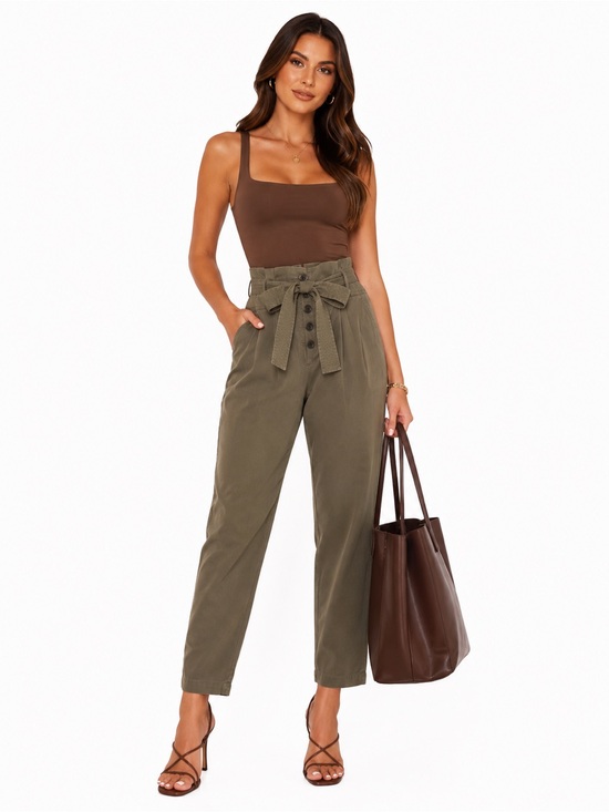 A.L.C. Pants - A.L.C. Olive Green Paperbag Waist Belted Pants Size 4